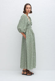 Shirred Plunge Button Dress - Vetiver - Matteau